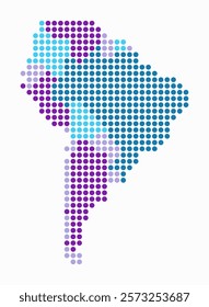 Digital style map of South America on white background. South America shape with circle dots. Colored dots style. Large size circles. Beautiful vector illustration.