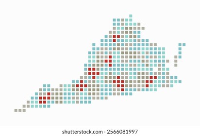 Digital style map of the state on white background. Virginia shape with square dots. Colored dots style. Large size squares. Trending vector illustration.