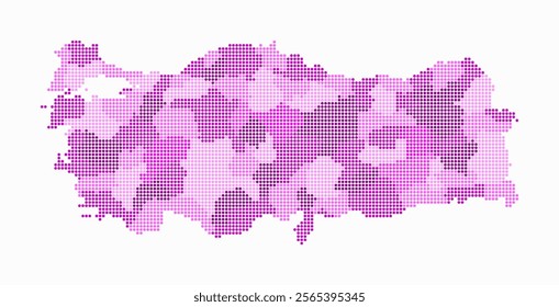 Digital style map of Turkey on white background. Turkey shape with circle dots. Colored dots style. Small size circles. Creative vector illustration.