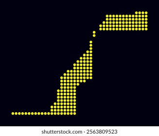 Digital style map of Western Sahara on dark background. Western Sahara shape with circle dots. Colored dots style. Large size circles. Classy vector illustration.