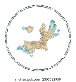 Digital style shape of Terre-de-Haut Island in dotted circle with the name. Tech icon with gradiented dots. Classy vector illustration.