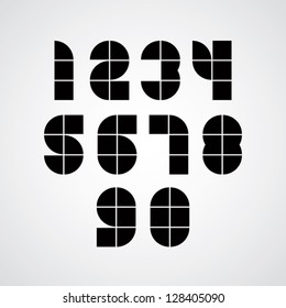 Digital Style Simple Geometric Numbers Made With Squares, Tile Modular Stylized Numerals. Vector Set.