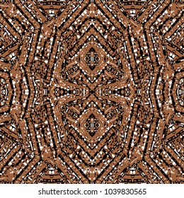 Digital style technique abstract textured geometric ethnic or tribal style seamless pattern design in brown tones