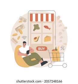 Digital supermarket abstract concept vector illustration. Digital purchase, information technology, online payment, grocery store, mobile retail application, shopping discount abstract metaphor.