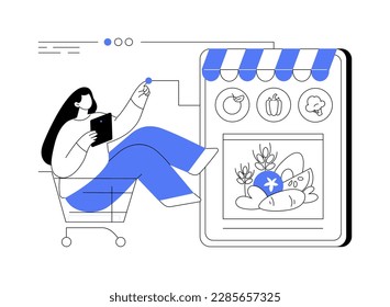 Digital supermarket abstract concept vector illustration. Digital purchase, information technology, online payment, grocery store, mobile retail application, shopping discount abstract metaphor.