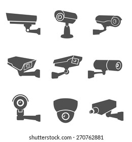 Digital surveillance camera black flat icons set isolated vector illustration