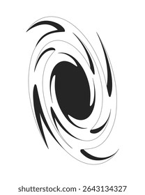 Objeto de linha 2D do símbolo de vórtice abstrato da espiral digital. Espiral de hidromassagem cibernética. Fluxo de energia. Processo caótico. Item de contorno de tinta de vetor clipart isolado do giro. Ilustração de ponto monocromático