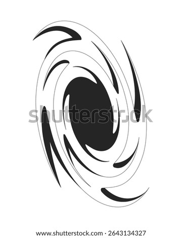 Digital swirl abstract vortex symbol 2D line object. Cyber whirlpool spiral. Energy flow. Chaotic process. Twist whirl isolated clipart vector ink outline item. Monochrome spot illustration