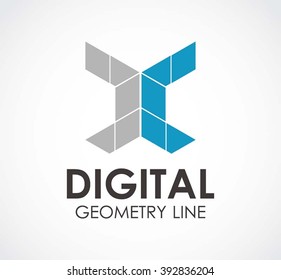 Digital of symmetric line abstract vector and logo design or template technology business icon of company identity symbol concept