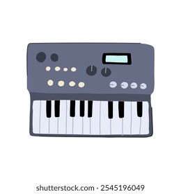 Dibujos animados de sintetizador digital. Teclado modular, parche MIDI, secuenciador de Filtrar Signo de sintetizador digital. Ilustración vectorial de símbolos aislados