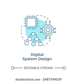 Digital system design soft blue concept icon. Computer engineering and development. System components. Round shape line illustration. Abstract idea. Graphic design. Easy to use in article