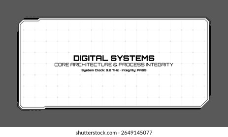 A digital system framework with core architecture and process integrity display. Futuristic user interface element for technology concepts.