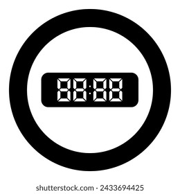 Digital table clock electronic display desk watch icon in circle round black color vector illustration image solid outline style