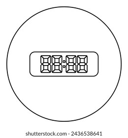 Digital table clock electronic display desk watch icon in circle round black color vector illustration image outline contour line thin style