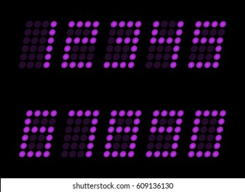 Digital table neon font with grid. Vector LED numbers