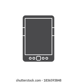 Digital tablet black glyph icon. Innovation technology. E-learning reading on electronic touch screen. Pictogram for web page, mobile app, promo. UI UX GUI design element.