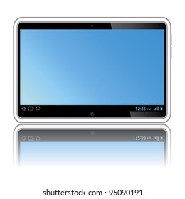Digital tablet with blue screen. Isolated on white