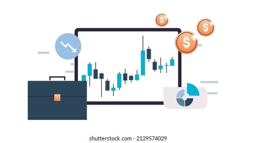 Computadora de tableta digital que analiza datos de ventas e informe anual, crecimiento económico, gráfico financiero, estrategia y planificación de negocios, mercado de valores de marketing digital ilustración vectorial plana.