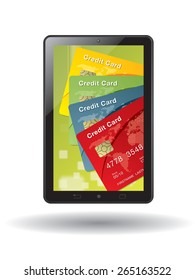 Digital tablet and credit card purchase on the internet