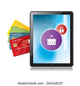 Digital tablet and credit card purchase on the internet