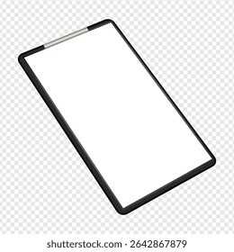 digital tablet device mockup with blank white screen and black frame on transparent background