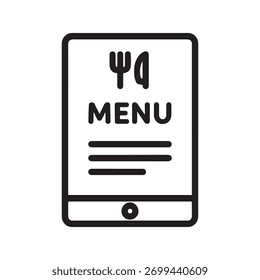 Tableta digital que muestra el icono del menú de alimentos con el símbolo del tenedor y del cuchillo