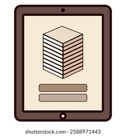 Digital tablet displaying a modern building icon for technology and real estate concepts