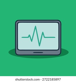 Digital tablet displaying a vibrant green heartbeat waveform, symbolizing health monitoring and medical technology