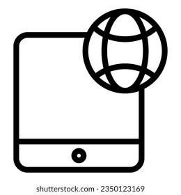 Digital tablet and globe line icon. Touch screen tablet vector illustration isolated on white. Network on device outline style designed for and app.
