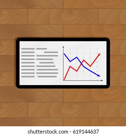 Digital tablet with graphics. Statistic diagram information, vector illustration