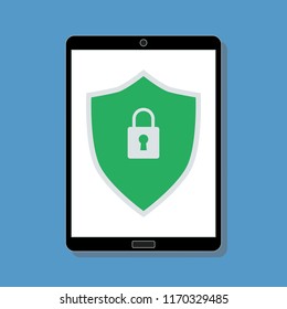 digital tablet with green protected symbol