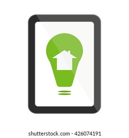 Digital tablet with green smart house icon