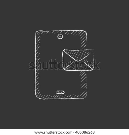 Digital tablet with message. Drawn in chalk icon.