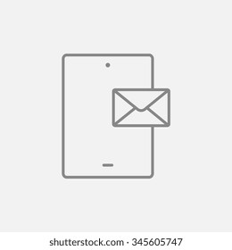 Digital tablet with message line icon for web, mobile and infographics. Vector dark grey icon isolated on light grey background.