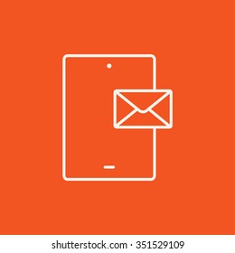Digital tablet with message line icon for web, mobile and infographics. Vector white icon isolated on red background.
