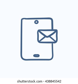 Digital tablet with message vector sketch icon isolated on background. Hand drawn Digital tablet with message icon. Digital tablet with message sketch icon for infographic, website or app.