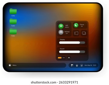 Digital tablet mockup featuring a home screen user interface inspired by desktop operating systems. - Powered by Shutterstock - Get 15% off with code: PIKWIZARD15