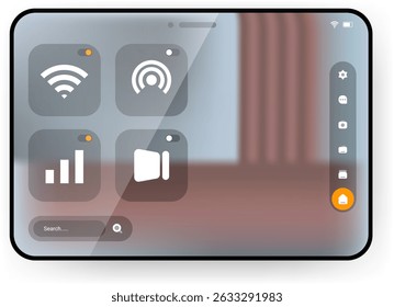 Digital tablet mockup showcasing a modern operating system inspired user interface with elegant transparent effects. 