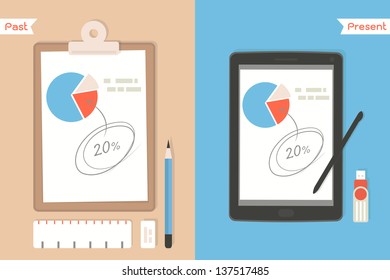 digital tablet and notepaper, vector