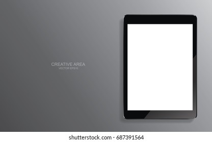 Digital tablet on dark grey gradient background. Vector illustration.