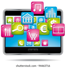 Digital tablet with open apps. Vector icon.