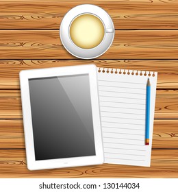 Digital tablet pc on business desk with blank screen.Vector illustration EPS10.