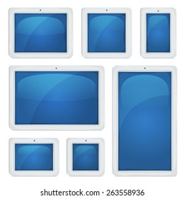 Digital Tablet PC Set/
Illustration of a set of horizontal and vertical tactile touch screen digital tablet pc, with white frame, for responsive design pictures