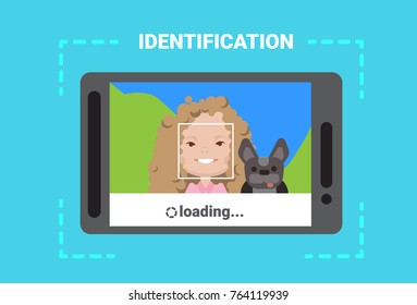Digital Tablet Scanning User Face Loading Identification System Access Control Modern Technology Vector Illustration