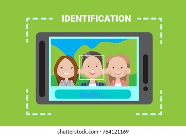 Digital Tablet Scanning User Face Loading Identification System Access Control Modern Technology Vector Illustration