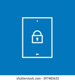 Digital tablet security line icon.