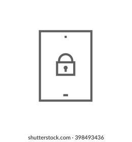 Digital tablet security line icon.