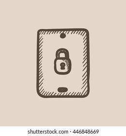 Digital tablet security vector sketch icon isolated on background. Hand drawn Digital tablet security icon. Digital tablet security sketch icon for infographic, website or app.