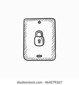 Digital tablet security vector sketch icon isolated on background. Hand drawn Digital tablet security icon. Digital tablet security sketch icon for infographic, website or app.