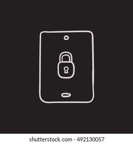 Digital tablet security vector sketch icon isolated on background. Hand drawn Digital tablet security icon. Digital tablet security sketch icon for infographic, website or app.